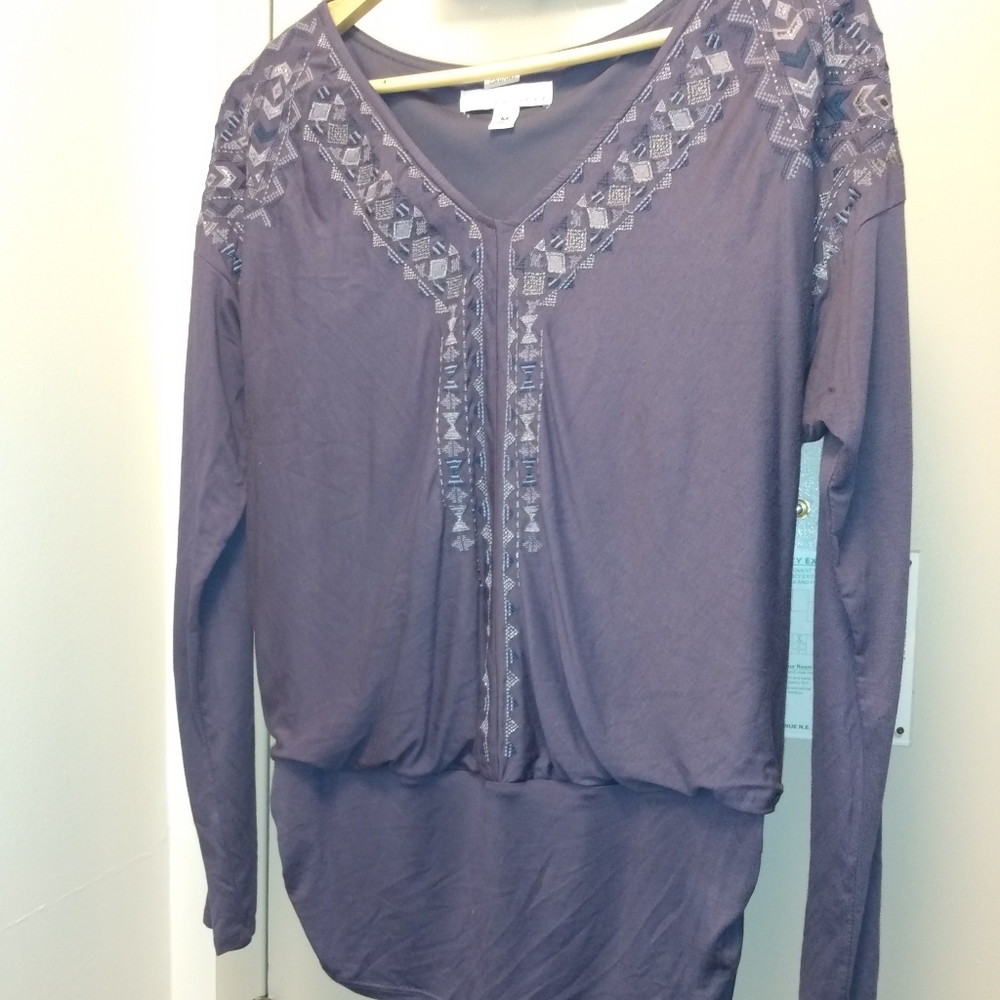 Purple long sleeved top with  scoop neck